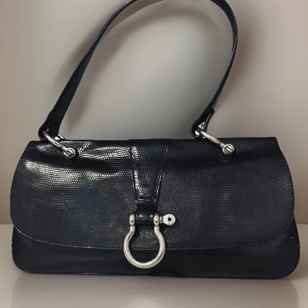 BURBERRY Black Reptile Leather Horse Bit Purse - Vintage Rare Unique - Picture 2 of 9